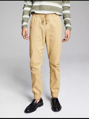 And Now This KHAKI Men's Twill Jogger Style Drawstring Pant, US Small